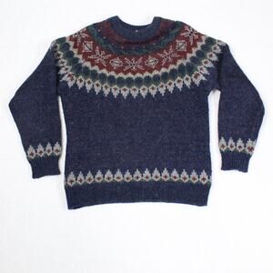 Vintage Woolrich Sweater Mens Medium Blue Fair Isle Nordic Ski Knit Hong Kong